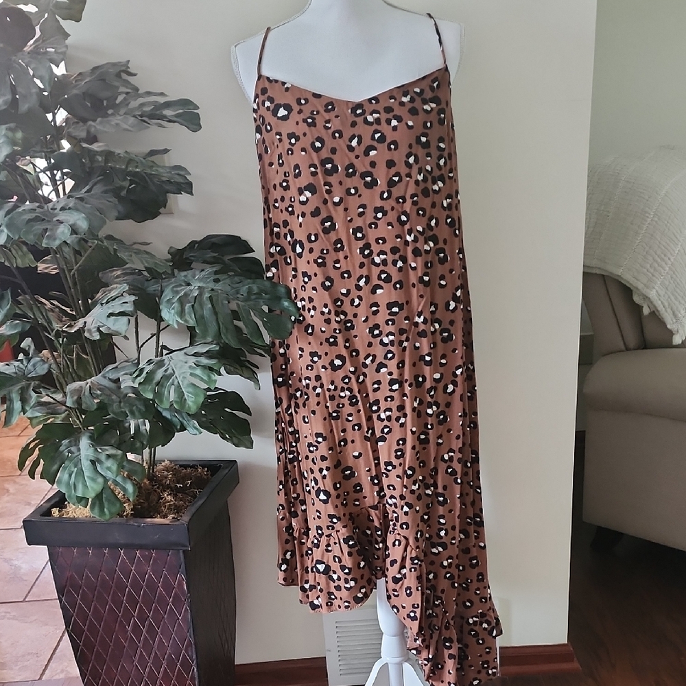 NWOT; Leopard Print Brown Slip Dress